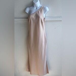 Anthropologie BHDLN BHLDN Audrie Satin One-Shoulder Dress in Cream with Slits